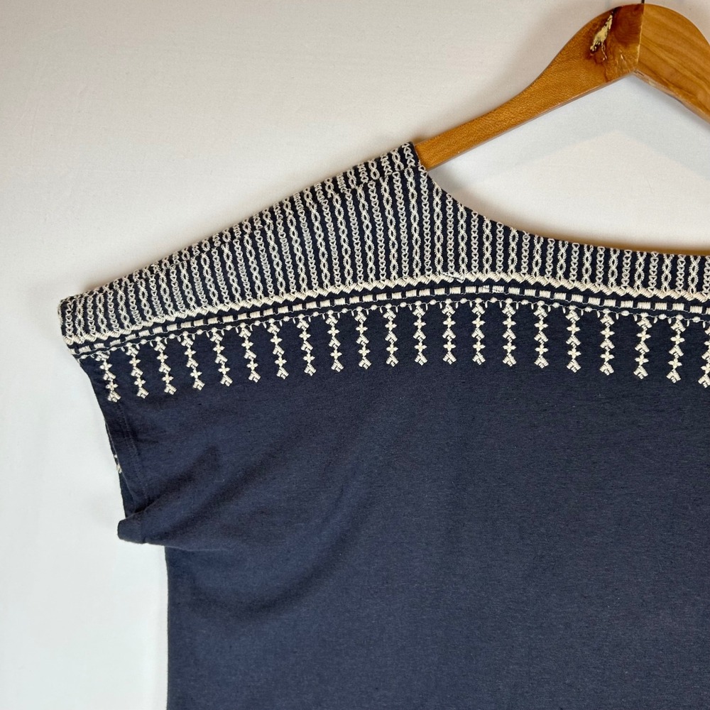 Pure Jill J Jill Embroidered V Neck Top Gray Linen Cotton Blend Women's L - Picture 10 of 12